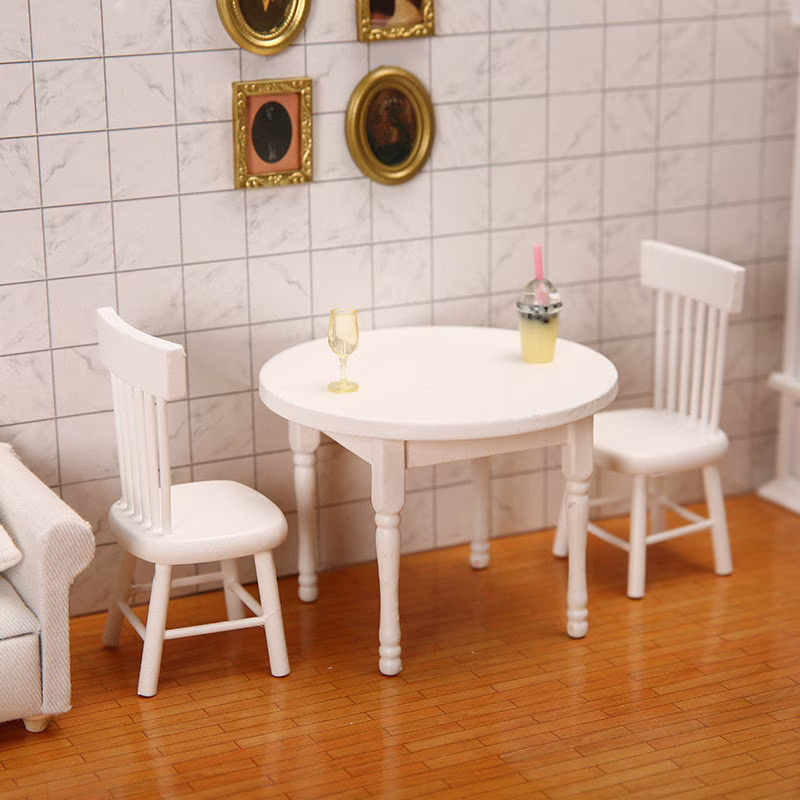 112 Dollhouse Miniature Furniture Chair Model Mini Doll House Decor Living Room Decoration White Round Table Suit