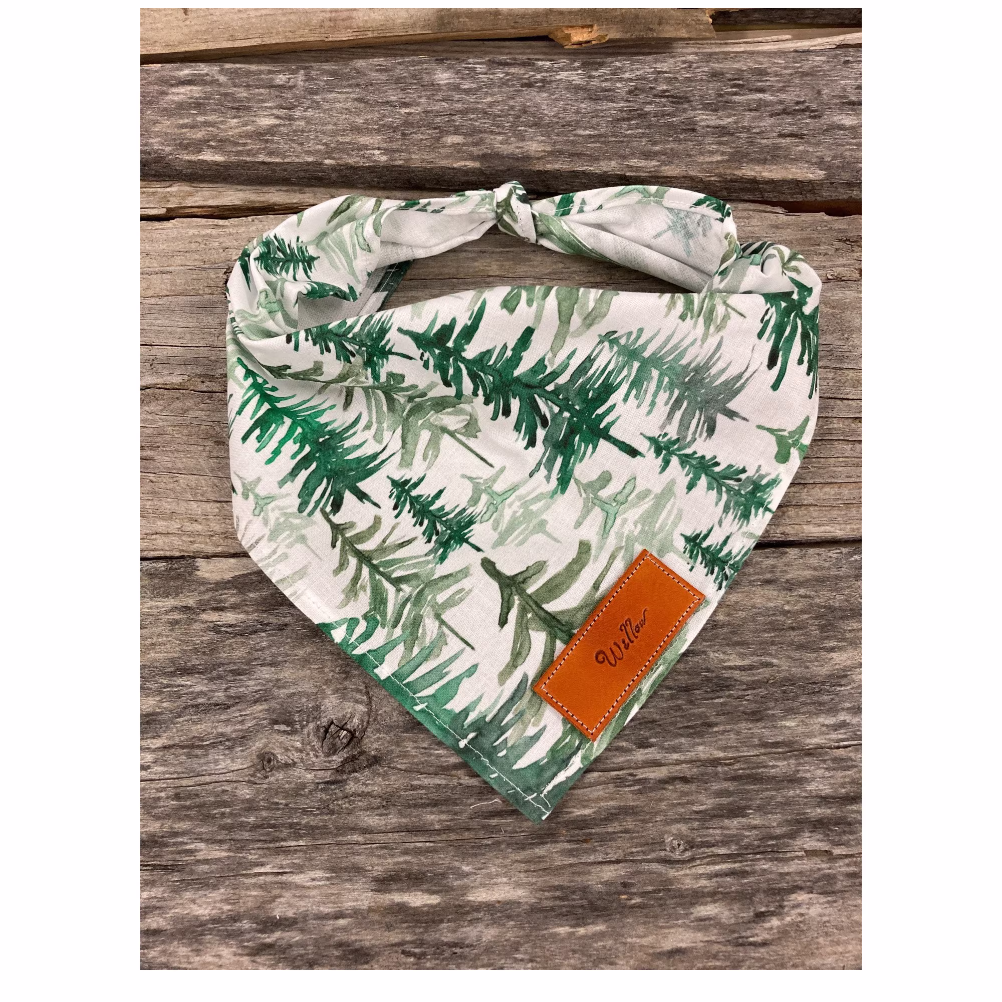Dog Bandana, Rustic Forest Trees, Traditional Tie, Personalized Leather Name Tag Bandanna, Pet Accessories, Bandana