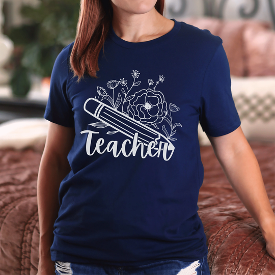 Teacher Pencil Flower T-Shirt - Shirt, T-Shirt, T-Shirt, Gift, Cute Shirt, Floral T