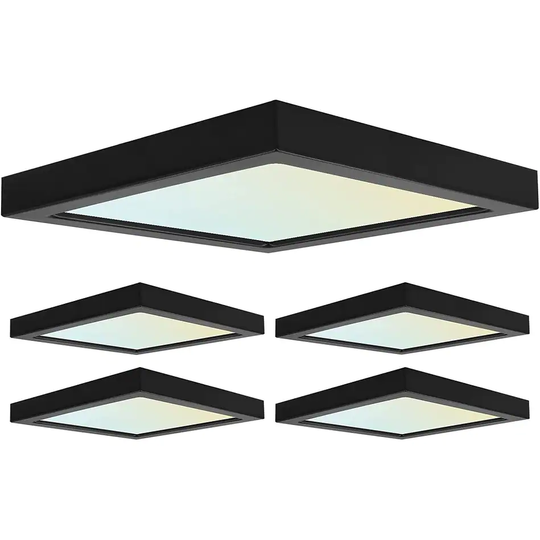 Luxrite 4-Pack 6" Square LED Flush Mount 15W 3 Color Selectable 900 Lumens Dimmable Damp Rated Install Black Trim