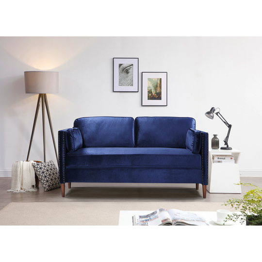 57.5" Modern Velvet 2-seats Sofa for Living room, Compact Style Loveseat with Nailheads for small space