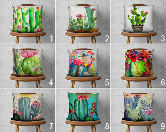 Colorful Cactus Pillow Cover, Vivid Desert Plant Case, Boho Cushion Multi Colored Floral Home Decor, Housewarming Gift For Her