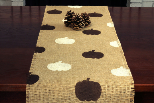 Fall Burlap Table Runner, Brown & Cream Pumpkin Autumn Decor, Decor