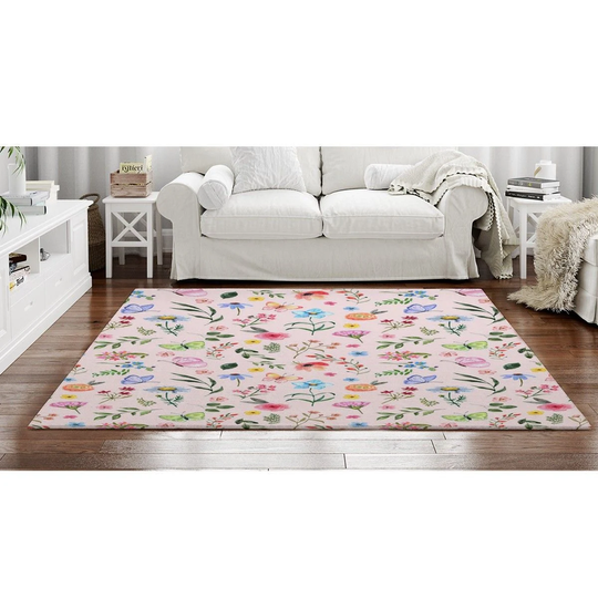 Pastel Rugs Colorful Ditsy Flowers Area Pink Rug Floral Cute