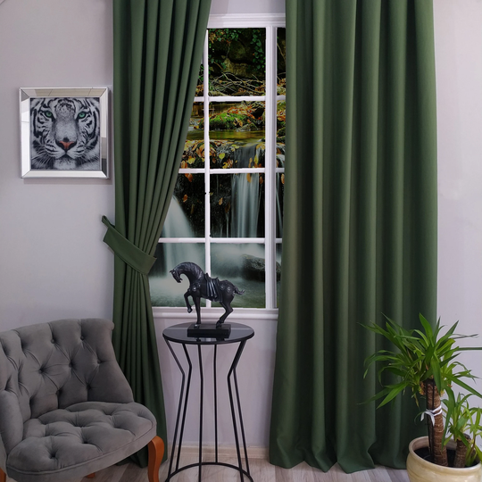 Luxury Dark Green Linen Look Curtains, Custom Size Decorative Drapes With Grommets Rod Pocket Back Tab Headings, Home Decor