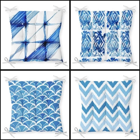 Blue Chair Cushion|Chair Pads With Ties|Square Seat Covers|Handmade Pillows For Chairs|Fluffy Cushion|Non Slip Covers|House Gift