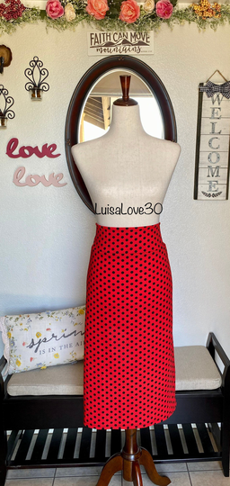 Luisalove30 ~ "Grace" Modest Pencil Skirt, Red Black Dots, Liverpool Textured Knit