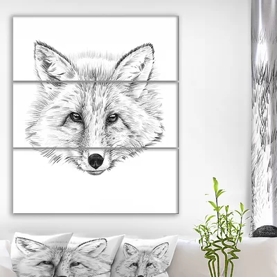 'Pencil Fox Sketch in Black and White' Drawing Print Multi-Piece Image on Canvas