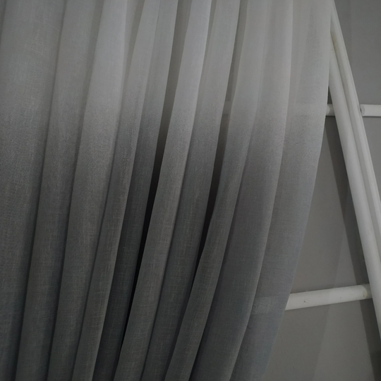Two Panel Gray Gradient Linen Look Custom Size Sheer Curtain Set, Net Drapery, Extra Long, Wide