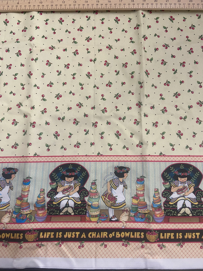 Rare/Oop Life Is A Chair Of Bowlies Double Border Fabric By Mary Englebreit For Qt Fabrics/ Cotton/Sold The Half Yard