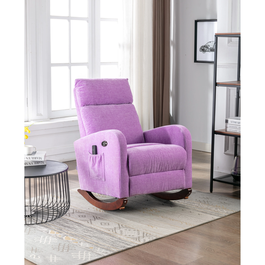 38.19" Polyster Fabric Upholstered Rocking Chair with Massaging Modes, Adjust Back and Soft Cushion for Living Room, Bedroom