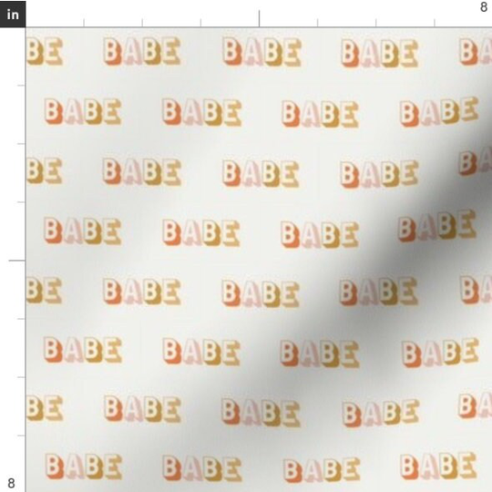 Retro Babe Fabric By The Yard | Baby Typography Nursery Pink & Orange Text Boho Neutral Custom Made