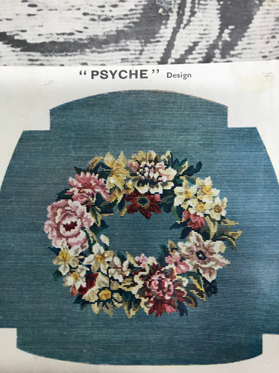 Vintage Chair Cover Kit Psyche Penelope Tapestry Needlepoint Stencilled Canvas Floral Garland