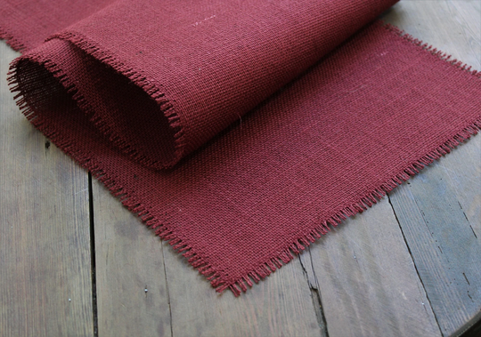 Burgundy Burlap Table Runner With Fringe