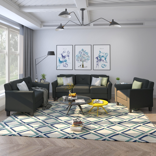 Traditional Button Tufted Accents 3 PCS Sofa Set, Includes 1 3-Seater Sofa, 1 Loveseat & 1 Sofa Chair Perfect for Living Room
