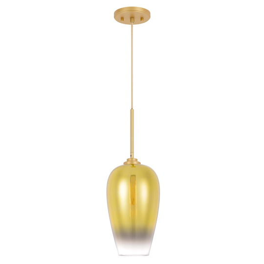 Phantasm II 1-Light Gold Finish Champagne Color Glass Pendant 8"H - Mini Pendant