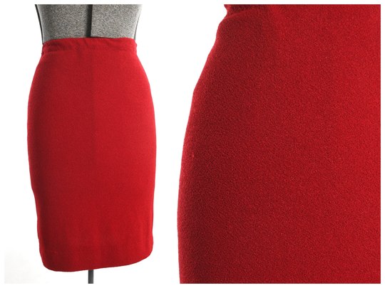 1960S Red Skirt | Vintage 60S Sweater Pencil Size Medium Elastic Waist Talbott Traveler Mid Century