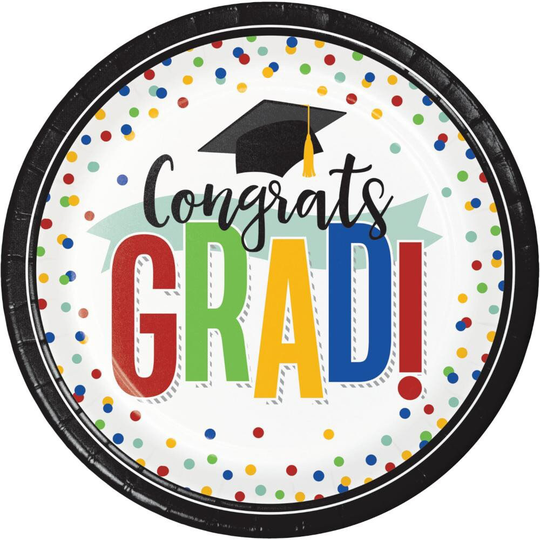Colorful Grad Dinner Plates 9", 8 Per Package, The Adventure Begins