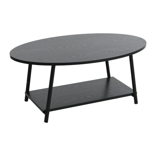 Oval Coffee Table, 2 Tier Coffee Table with Storage Shelf, Angled Steel Legs and Faux Wood Finish