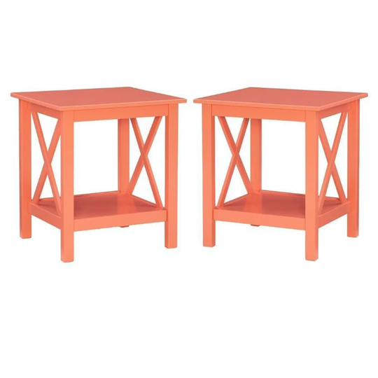 2-Piece Furniture Pinewood End Table Set in Coral - 54 x 84