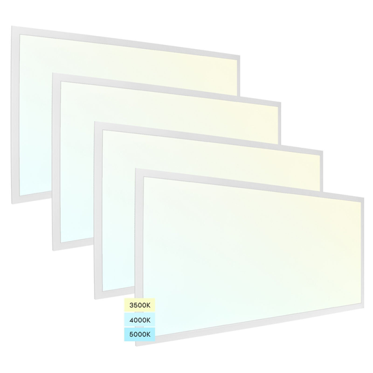 Luxrite 2x4 FT LED Flat Panel Lights, 50W, 3 Color Selectable 3500K-5000K, 5500 Lumens, Dimmable, ETL, DLC (4 Pack)
