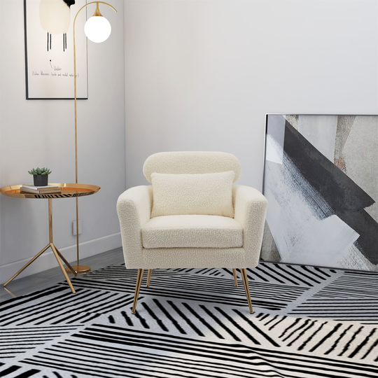 Living Room Lounge Sofa Chair with Gold Metal Leg and Throw Pillow Modern Upholstered Accent Chair for Bedroom or Lounging