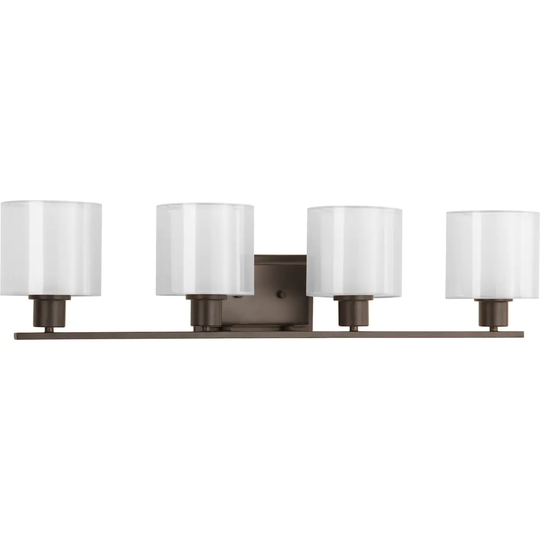 Invite Collection 4-Light Antique Bronze White Shade New Traditional Bath Vanity Light