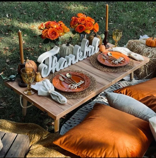 22x44 Inc, Picnic Table, Boho Car Folding Wood Gift, Low Seated Table