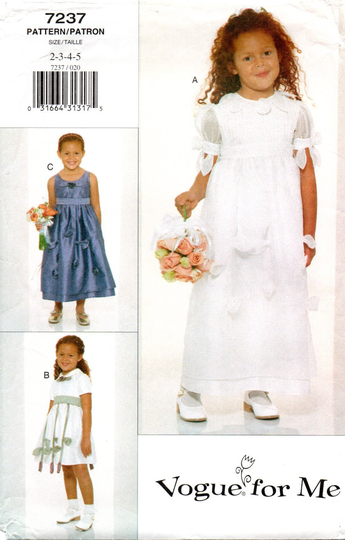 Vogue 7237 Flower Girl Fancy Formal Girls Dress Pattern Child Size 2-5
