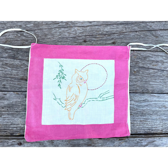 Vintage Small Chair Pad Pillow Cover Embroidery Owl