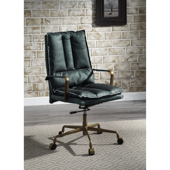Tinzud Office Chair in Dark Green /Grey Top Grain Leather with Adjustable Height