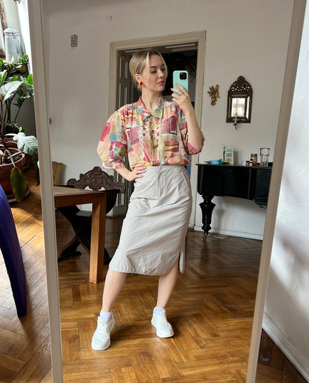Vintage Grey Pencil Midi Designer Skirt, Trussardi Cotton Skirt