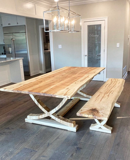 Live Edge Table | Hardwood Dining Modern Set Custom Crescent Base