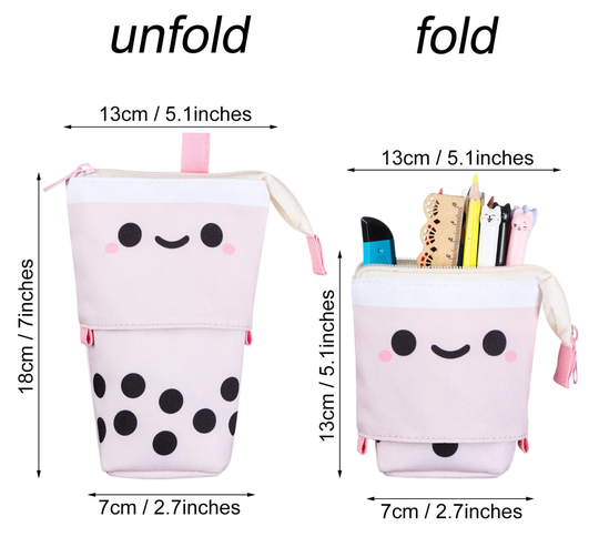 Boba Retractable Pencil Case, Bubble Milk Tea Pen Pouch, Boba Stationary Travel Case Holder, Many Color Options, Kawaii