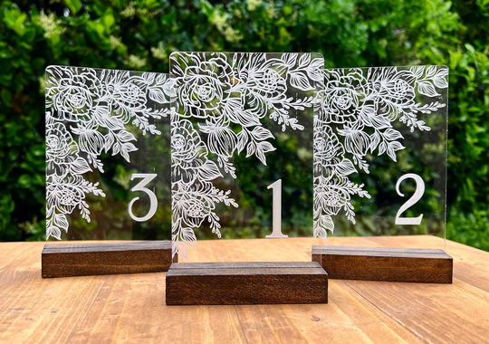 Acrylic Floral Table Numbers Decor, Wedding, Party
