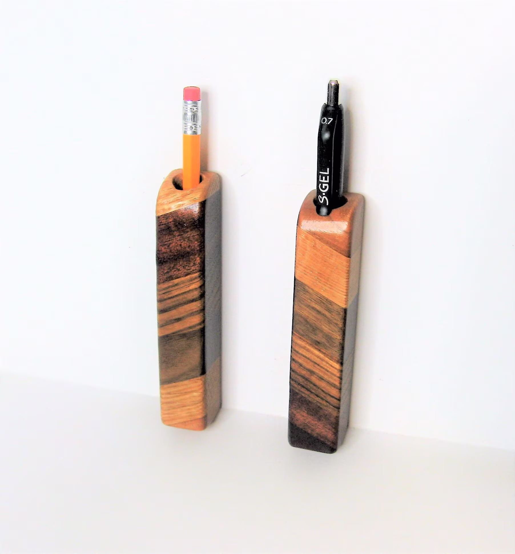 Pair Of Two Magnetic Pen, Pencil Holder Made Five Woods