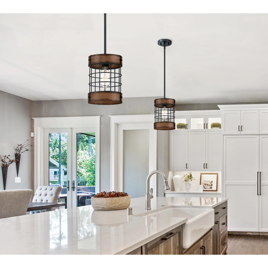 Westinghouse Lighting Langston One-Light Matte Black and Barnwood Indoor Pendant