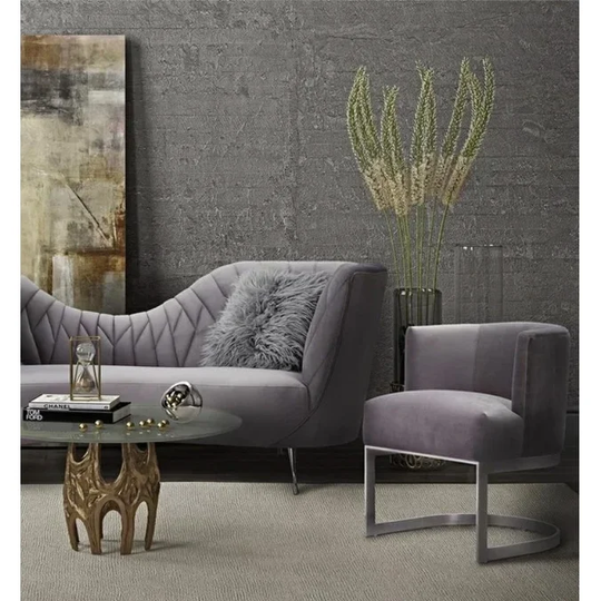 Eva Handmade Grey Velvet Upholstered Chair