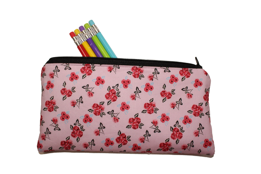 Emily Pencil Pouch Pink & Black Floral