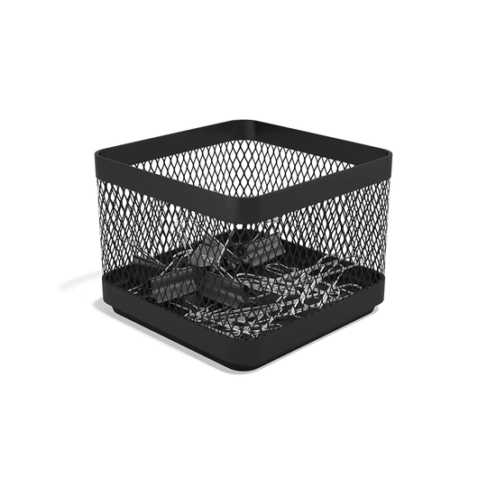 TRU RED Small Matte Black Stackable Wire Mesh Accessory Holder - 2.75" x 3.46" x 3.46"