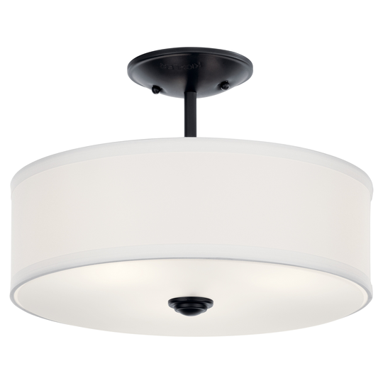 Kichler Lighting Shailene 14 in. Round 3-Light Black Drum Semi-Flush Mount Ceiling Light with White Microfiber Shade
