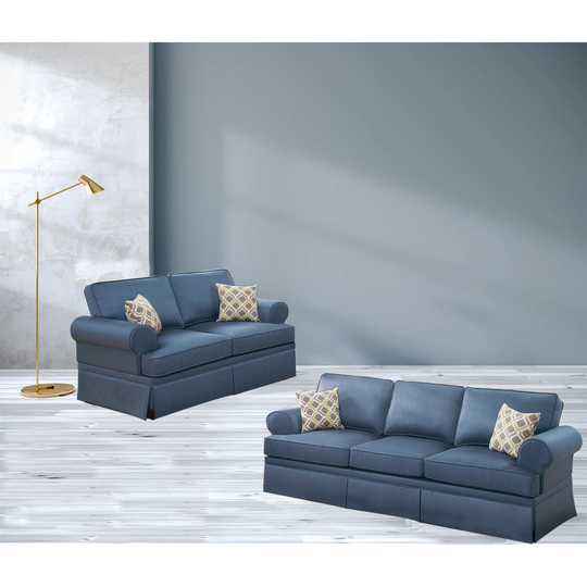 2 Pc Sofa Set Sofa & Loveseat Living Room Sofa Set Cushion Couch, Blue