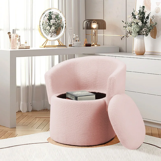 Flip-Back Teddy Fabric Accent Chair ArmChair With Storage