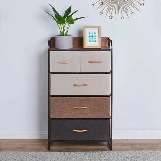 Danya B. Decorative Modern Storage Chest Dresser with 5 Fabric Drawers
