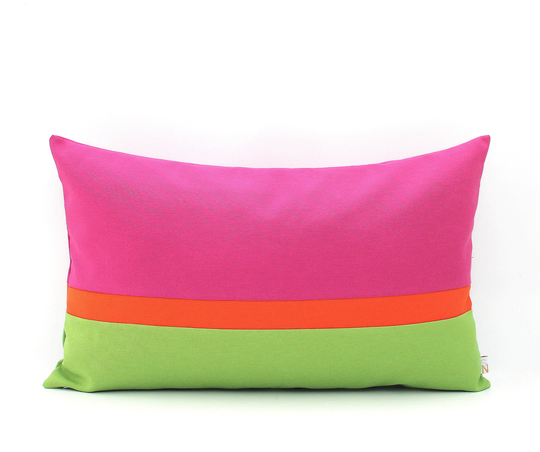 Hot Pink, Orange & Bright Green Color Block Lumbar Pillow Cover - All Sizes Modern Pillow, Home Gifts For You