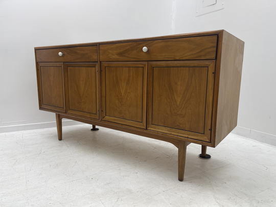 Free & Insured Shipping Within Us - Midcentury Walnut Sideboard Or Credenza Record Cabinet By Kip Stewart For Drexel