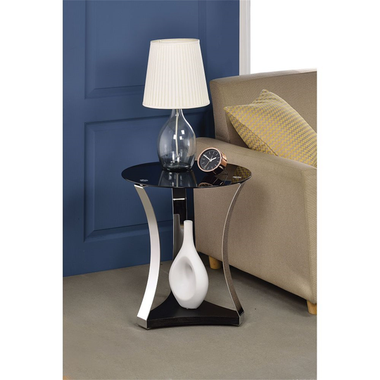 End Table Coffee Table Round Side Table Top in Chrome Black Glass