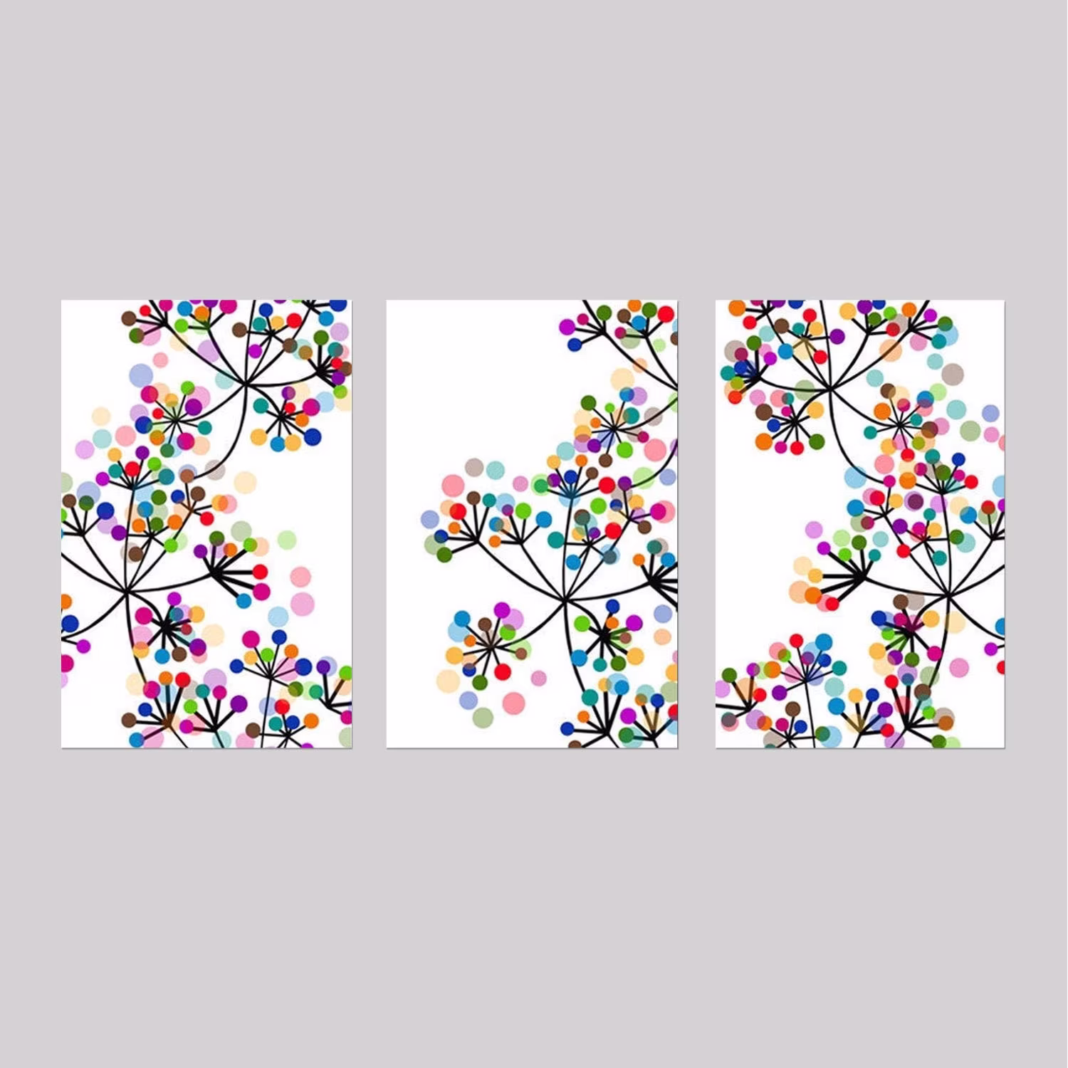 Colorful Wall Art, Art Prints, Modern Decor, Dots Botanical Trio, Teen Room Set Of 3 Canvases