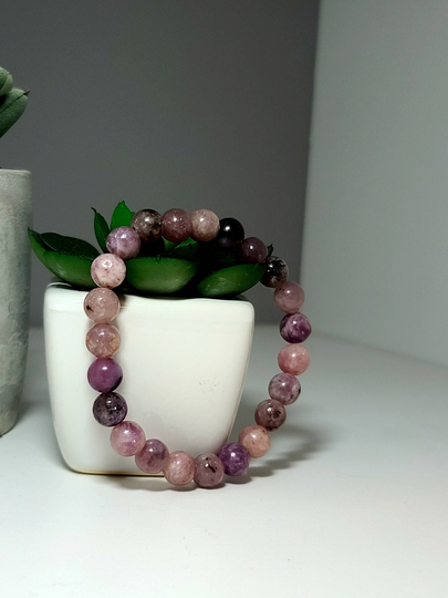 Purple Pink Lepidolite Beaded Bracelet