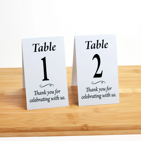 Wedding Table Numbers, Thank You For Celebrating With Us, Plastic Tent Style, Choose Number Sequence, Free Shipping